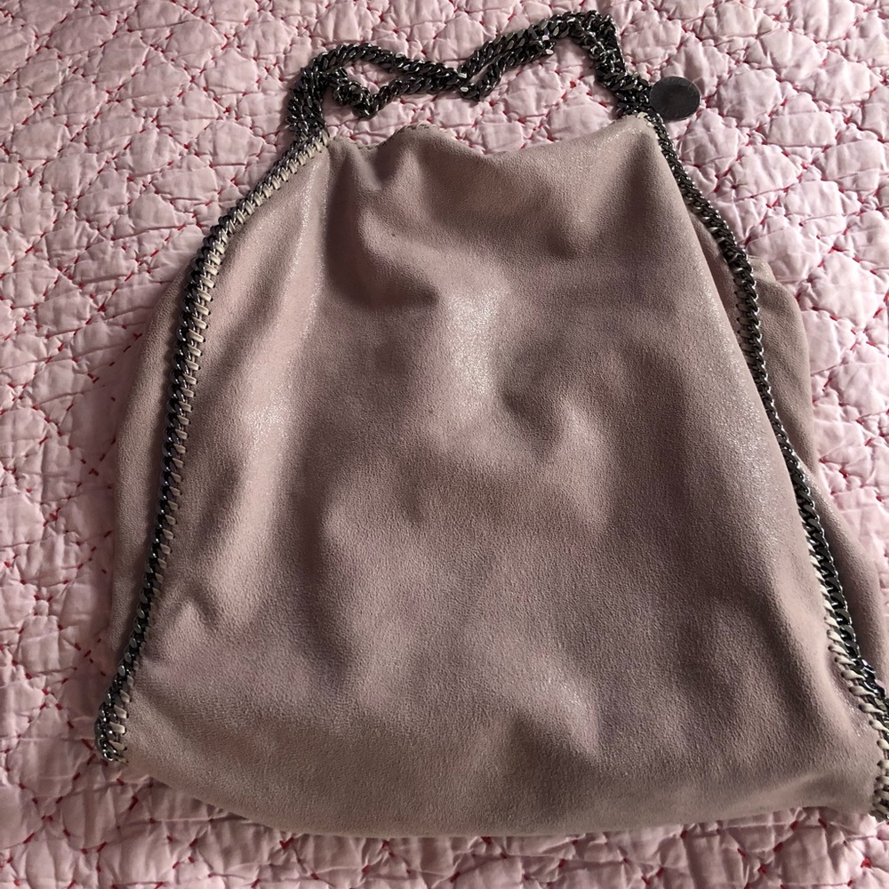 Stella McCartney Pink Suede Falabella Fold-Over Shoulder Bag with Chain